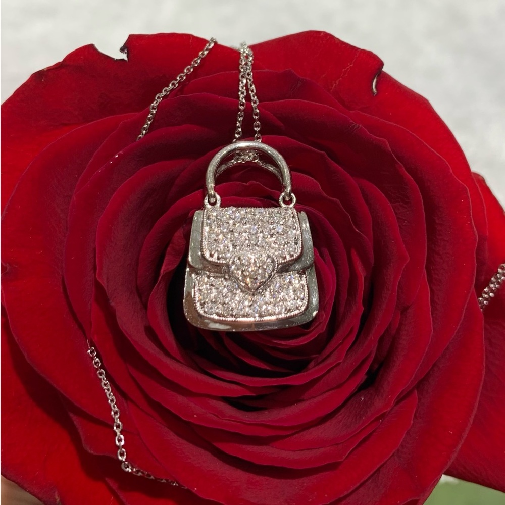 18K White Gold Diamond Purse Pendant - Picture 6 of 6